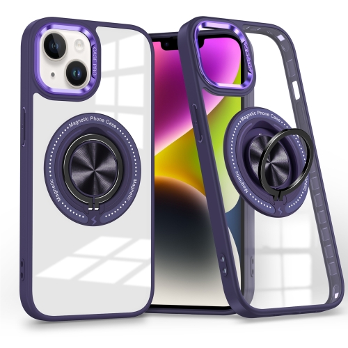 

For iPhone 14 Plus Magnetic Rotating Ring Holder Phone Case(Dark Purple)