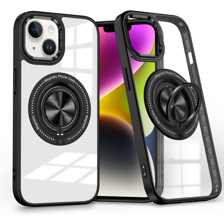 

For iPhone 14 Magnetic Rotating Ring Holder Phone Case(Black)