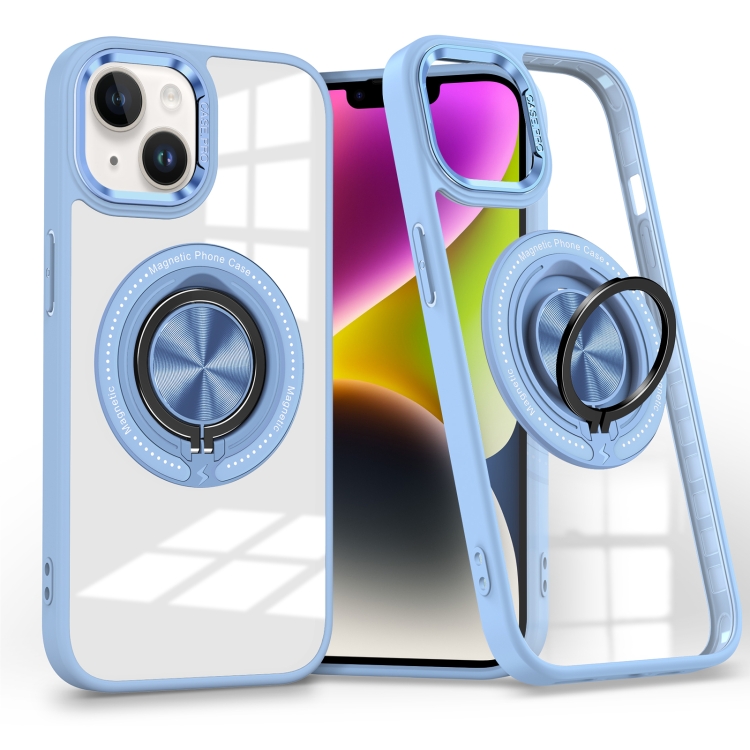 

For iPhone 14 Magnetic Rotating Ring Holder Phone Case(Light Blue)