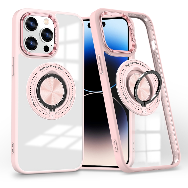 

For iPhone 14 Pro Magnetic Rotating Ring Holder Phone Case(Pink)