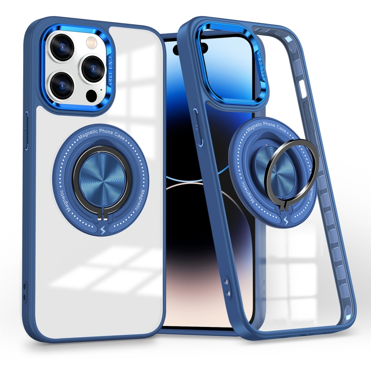 

For iPhone 14 Pro Magnetic Rotating Ring Holder Phone Case(Dark Blue)