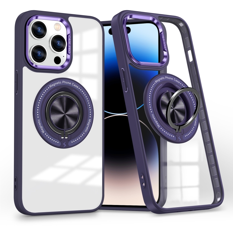 

For iPhone 14 Pro Magnetic Rotating Ring Holder Phone Case(Dark Purple)