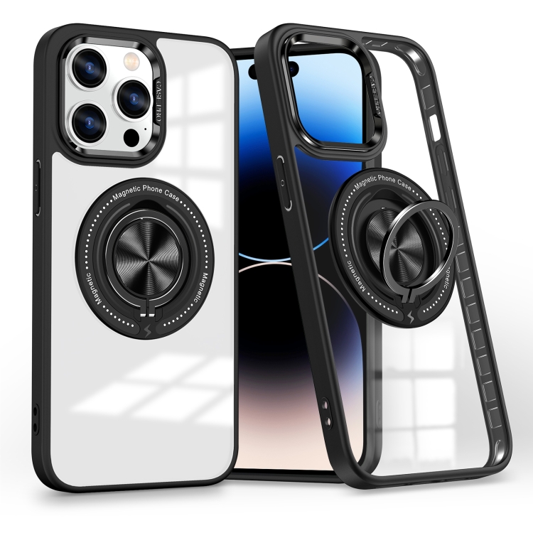 

For iPhone 14 Pro Max Magnetic Rotating Ring Holder Phone Case(Black)