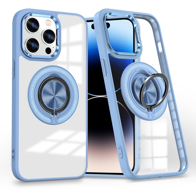 

For iPhone 14 Pro Max Magnetic Rotating Ring Holder Phone Case(Light Blue)