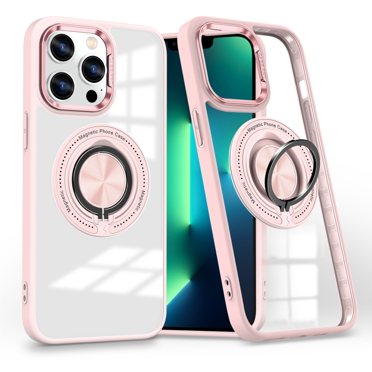 

For iPhone 13 Pro Max Magnetic Rotating Ring Holder Phone Case(Pink)