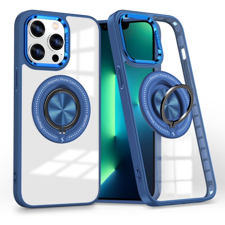 

For iPhone 13 Pro Max Magnetic Rotating Ring Holder Phone Case(Dark Blue)