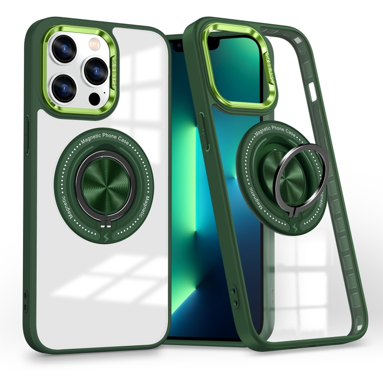 

For iPhone 13 Pro Magnetic Rotating Ring Holder Phone Case(Dark Green)