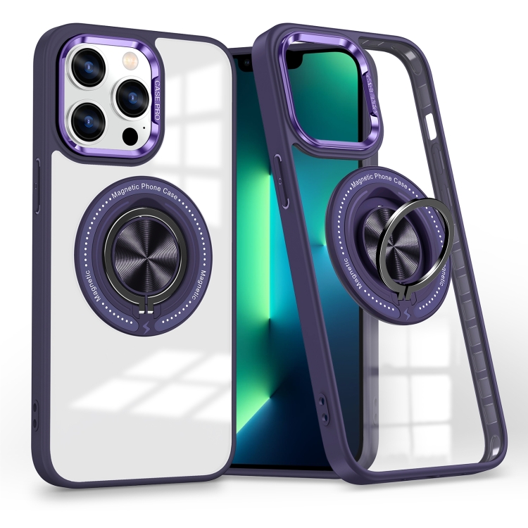

For iPhone 13 Pro Magnetic Rotating Ring Holder Phone Case(Dark Purple)