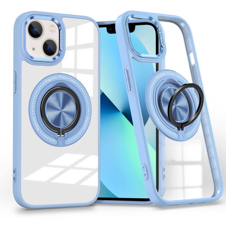 

For iPhone 13 Magnetic Rotating Ring Holder Phone Case(Light Blue)
