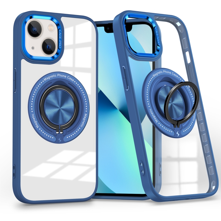 

For iPhone 13 Magnetic Rotating Ring Holder Phone Case(Dark Blue)