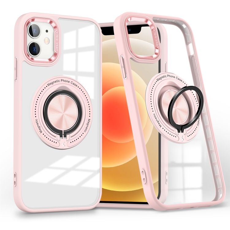 

For iPhone 12 Magnetic Rotating Ring Holder Phone Case(Pink)
