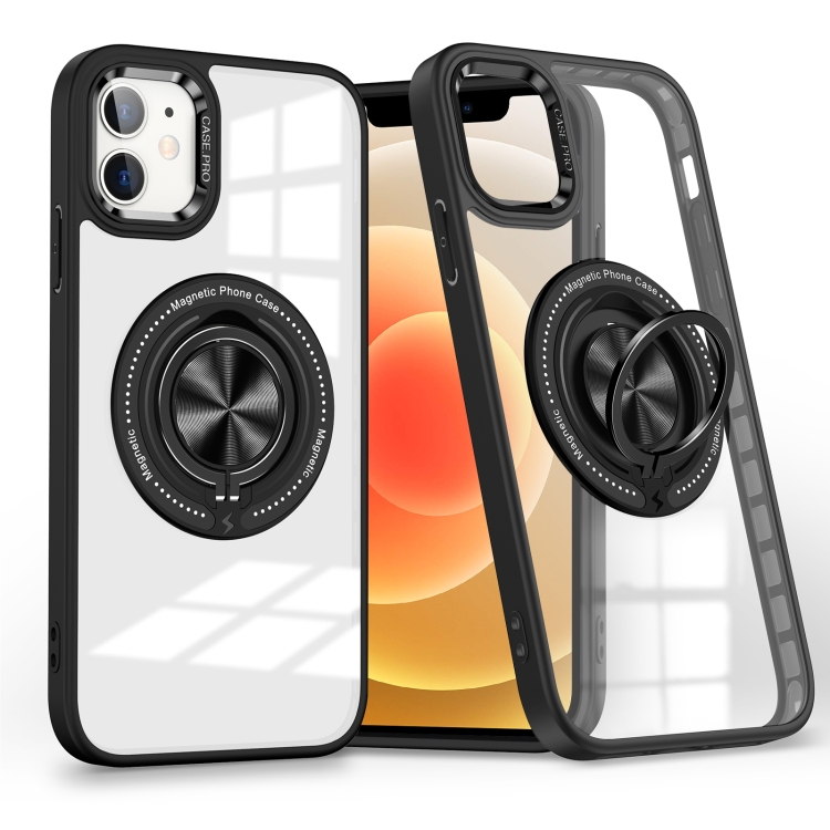 

For iPhone 12 Magnetic Rotating Ring Holder Phone Case(Black)