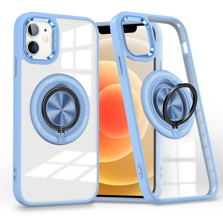 

For iPhone 12 Magnetic Rotating Ring Holder Phone Case(Light Blue)