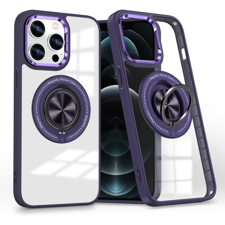

For iPhone 12 Pro Max Magnetic Rotating Ring Holder Phone Case(Dark Purple)