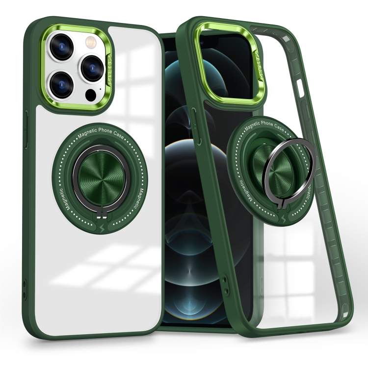

For iPhone 12 Pro Magnetic Rotating Ring Holder Phone Case(Dark Green)