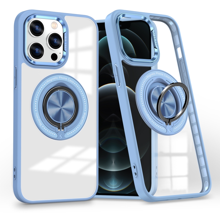 

For iPhone 12 Pro Magnetic Rotating Ring Holder Phone Case(Light Blue)