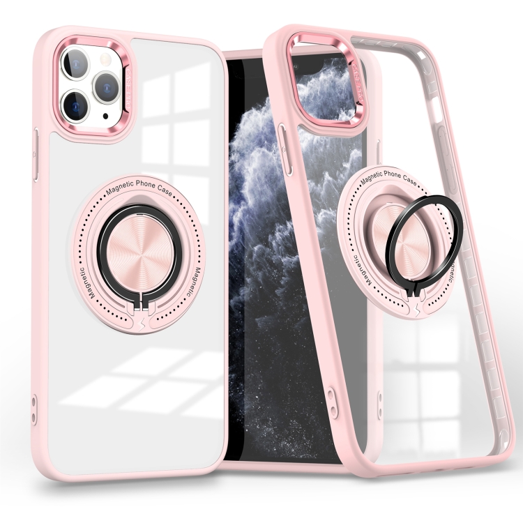 

For iPhone 11 Pro Magnetic Rotating Ring Holder Phone Case(Pink)