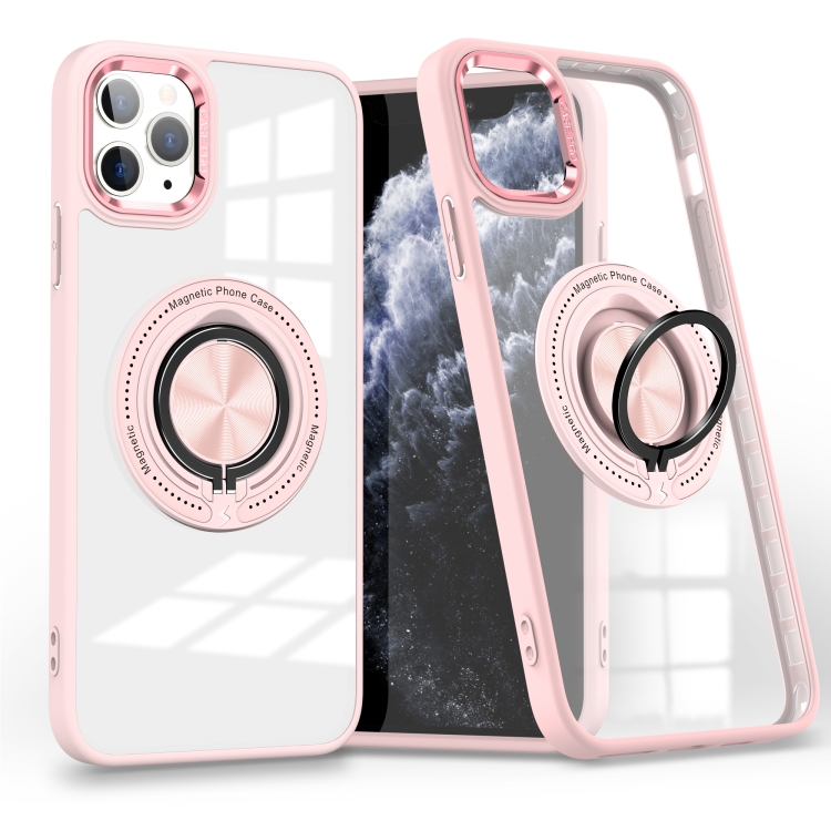 

For iPhone 11 Pro Max Magnetic Rotating Ring Holder Phone Case(Pink)