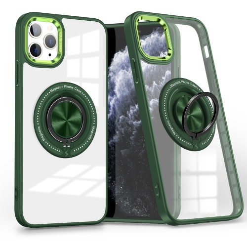 

For iPhone 11 Pro Max Magnetic Rotating Ring Holder Phone Case(Dark Green)