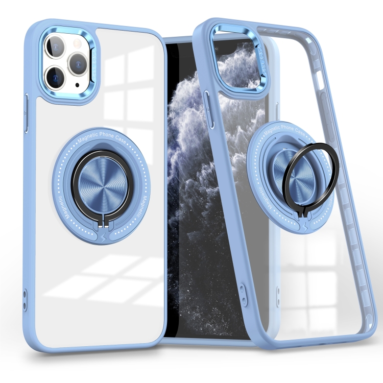 

For iPhone 11 Pro Max Magnetic Rotating Ring Holder Phone Case(Light Blue)