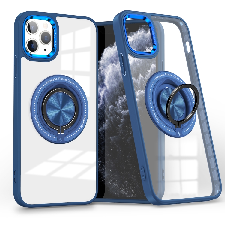 

For iPhone 11 Pro Max Magnetic Rotating Ring Holder Phone Case(Dark Blue)