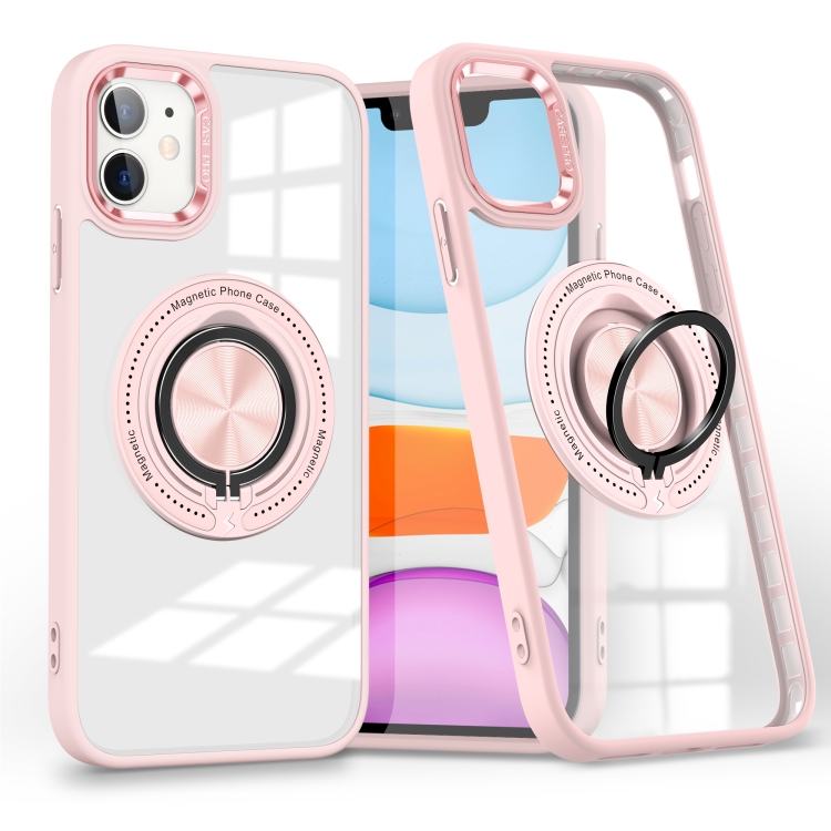 

For iPhone 11 Magnetic Rotating Ring Holder Phone Case(Pink)