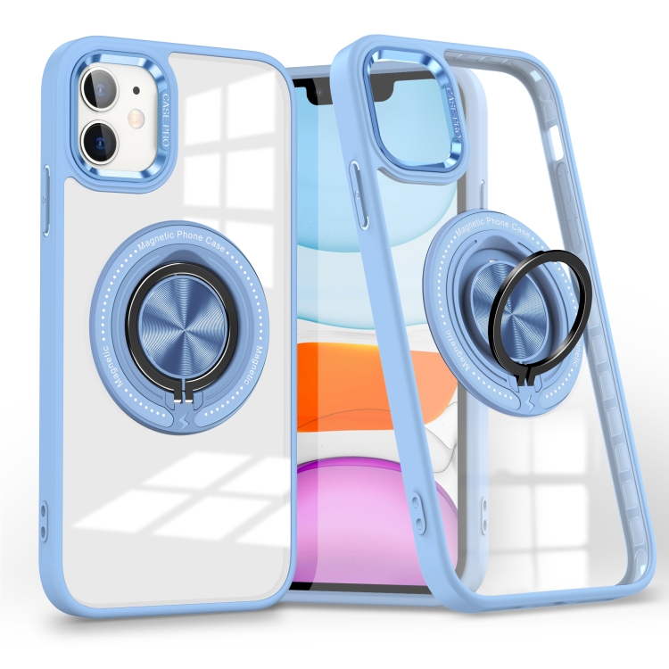 

For iPhone 11 Magnetic Rotating Ring Holder Phone Case(Light Blue)