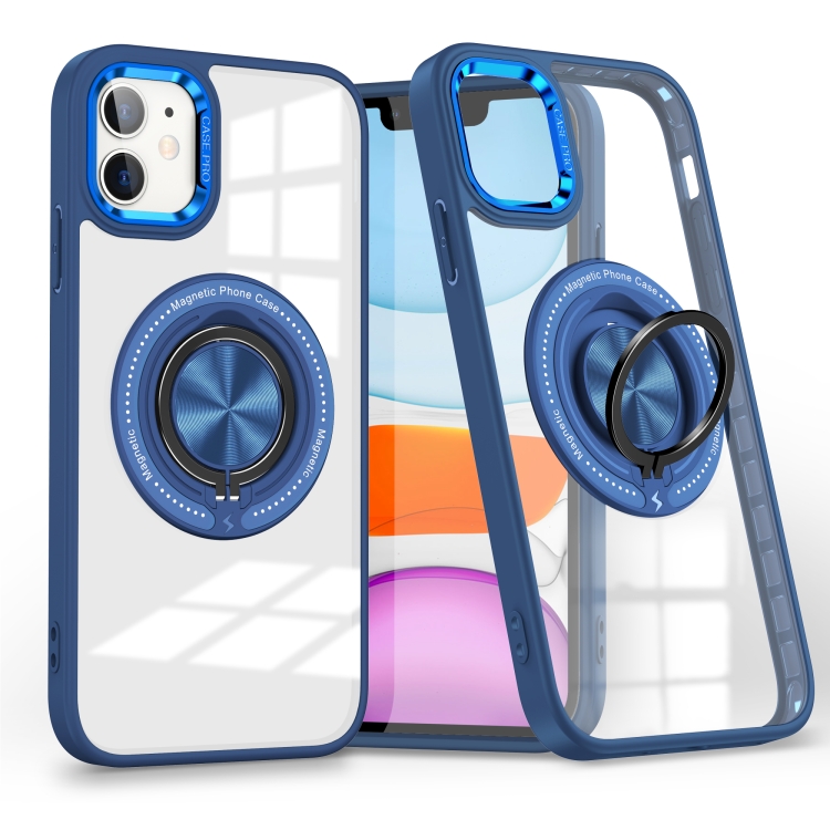 

For iPhone 11 Magnetic Rotating Ring Holder Phone Case(Dark Blue)