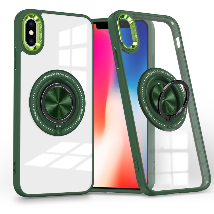 

For iPhone XS / X Magnetic Rotating Ring Holder Phone Case(Dark Green)