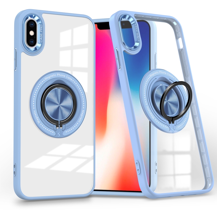 

For iPhone XS / X Magnetic Rotating Ring Holder Phone Case(Light Blue)