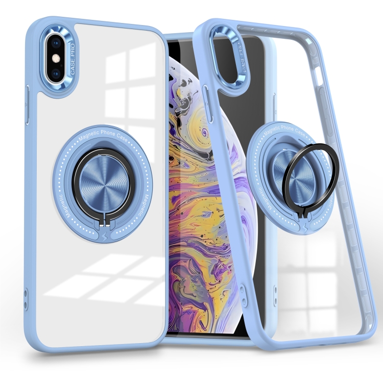 

For iPhone XS Max Magnetic Rotating Ring Holder Phone Case(Light Blue)