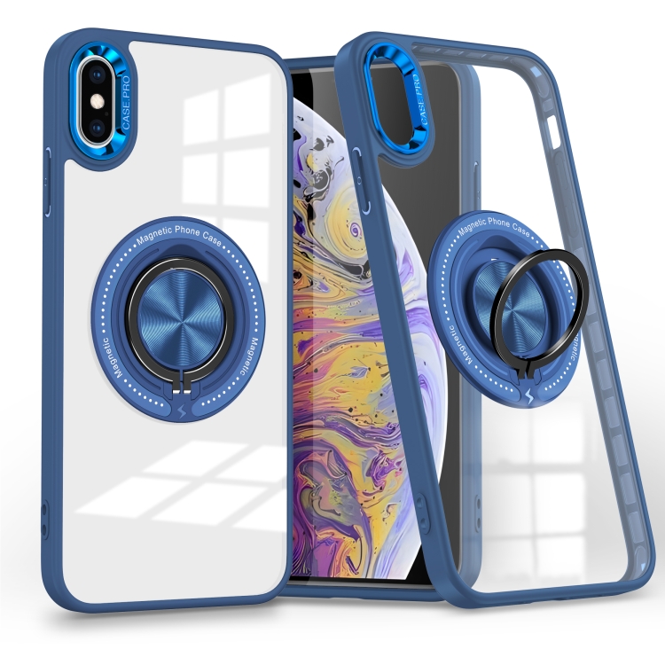 

For iPhone XS Max Magnetic Rotating Ring Holder Phone Case(Dark Blue)