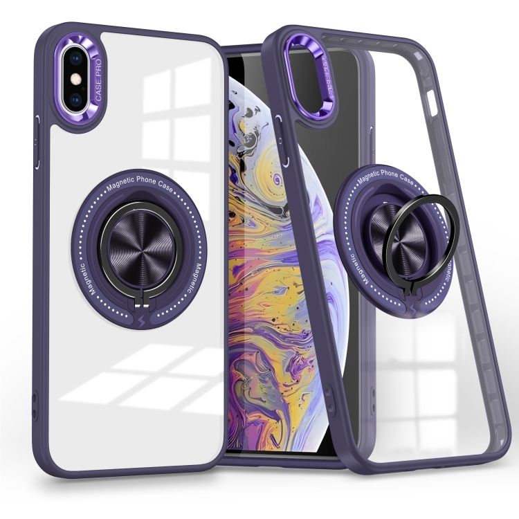 

For iPhone XS Max Magnetic Rotating Ring Holder Phone Case(Dark Purple)