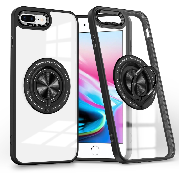 

For iPhone 8 Plus / 7 Plus Magnetic Rotating Ring Holder Phone Case(Black)