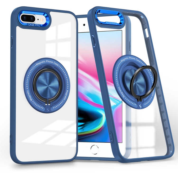 

For iPhone 8 Plus / 7 Plus Magnetic Rotating Ring Holder Phone Case(Dark Blue)