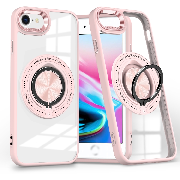 

For iPhone SE 2022 / 2020 / 8 / 7 Magnetic Rotating Ring Holder Phone Case(Pink)