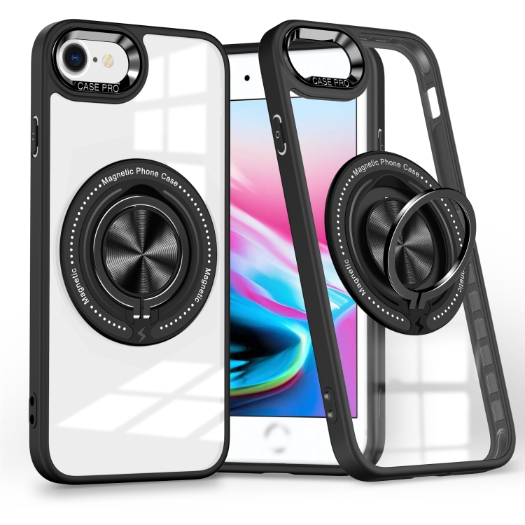 

For iPhone SE 2022 / 2020 / 8 / 7 Magnetic Rotating Ring Holder Phone Case(Black)