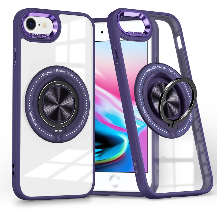 

For iPhone SE 2022 / 2020 / 8 / 7 Magnetic Rotating Ring Holder Phone Case(Dark Purple)