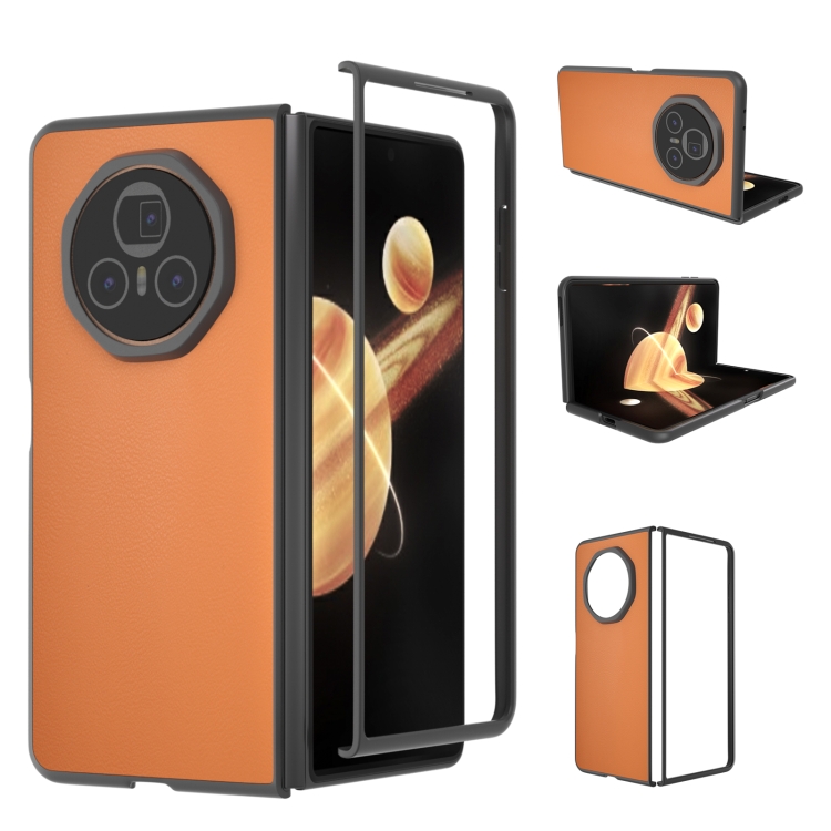 

For Honor Magic V3 PU Leather Black Frame Full Coverage Phone Case(Orange)