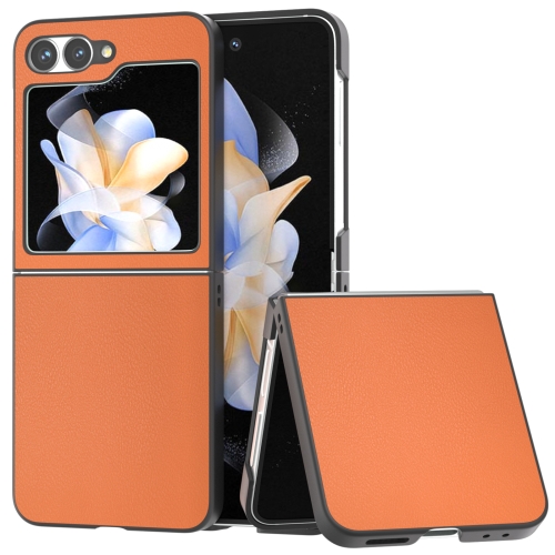 

For Samsung Galaxy Z Flip6 PU Leather Black Frame Full Coverage Phone Case(Orange)