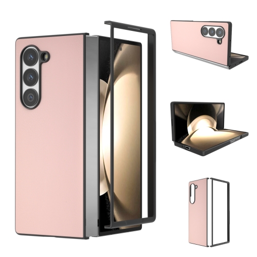 

For Samsung Galaxy Z Fold6 PU Leather Black Frame Full Coverage Phone Case(Light Pink)