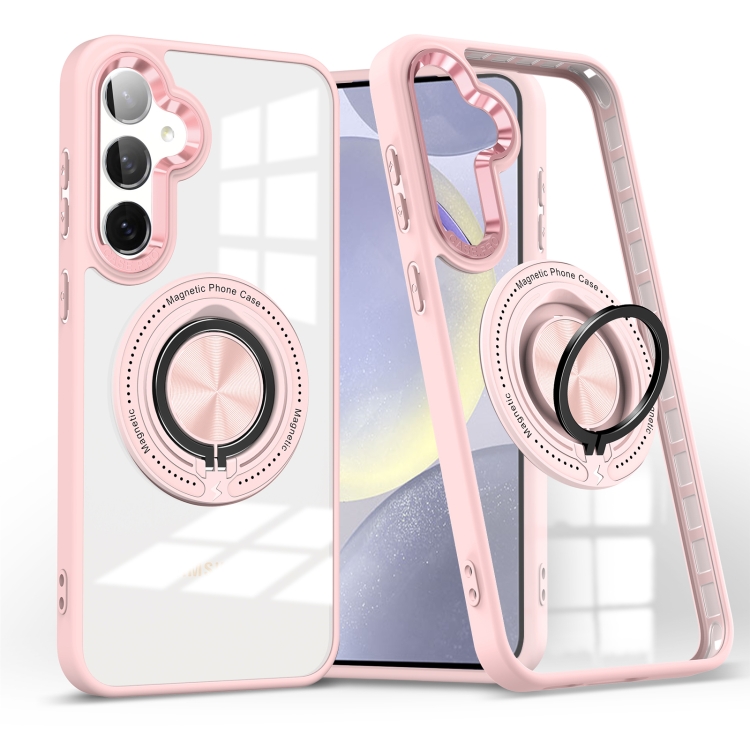 For Samsung Galaxy S24 5G Magnetic Rotating Ring Holder Phone Case(Pink)
