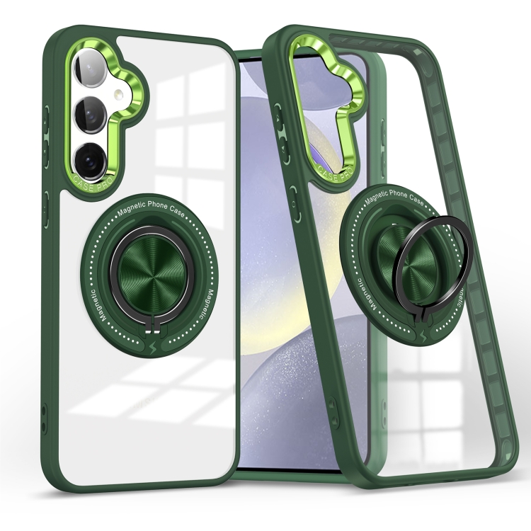 

For Samsung Galaxy S24 5G Magnetic Rotating Ring Holder Phone Case(Dark Green)