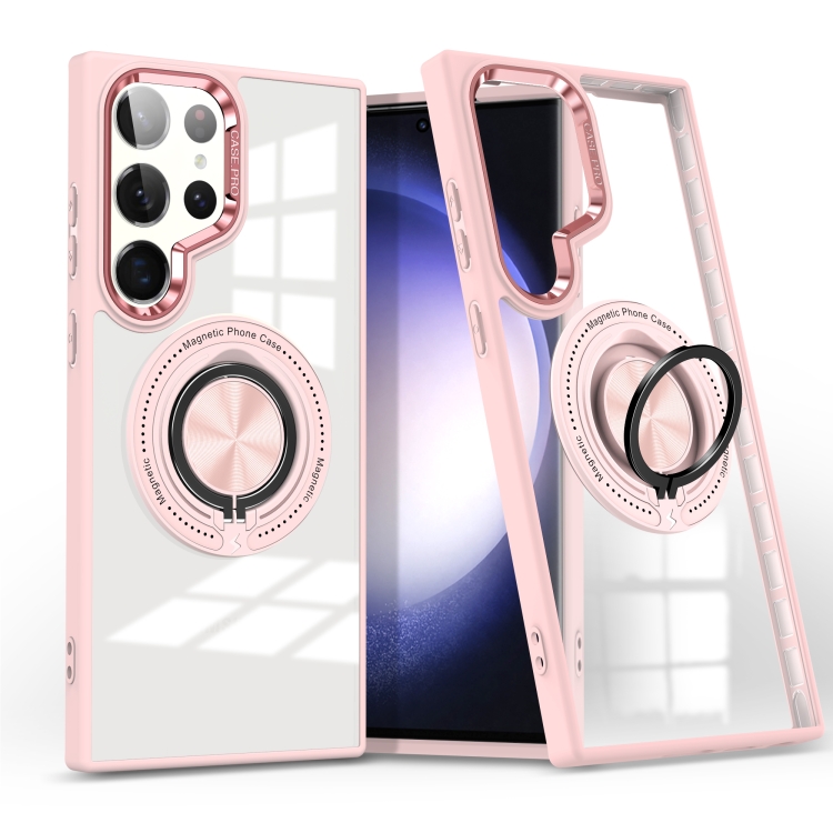 

For Samsung Galaxy S23 Ultra 5G Magnetic Rotating Ring Holder Phone Case(Pink)