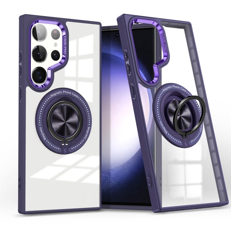 

For Samsung Galaxy S23 Ultra 5G Magnetic Rotating Ring Holder Phone Case(Dark Purple)