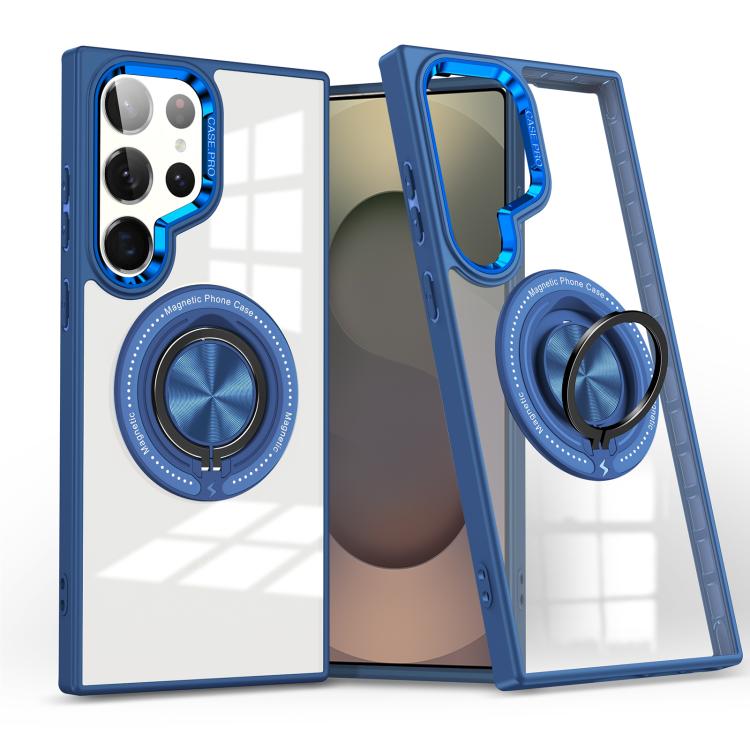 

For Samsung Galaxy S25 Ultra 5G Magnetic Rotating Ring Holder Phone Case(Dark Blue)