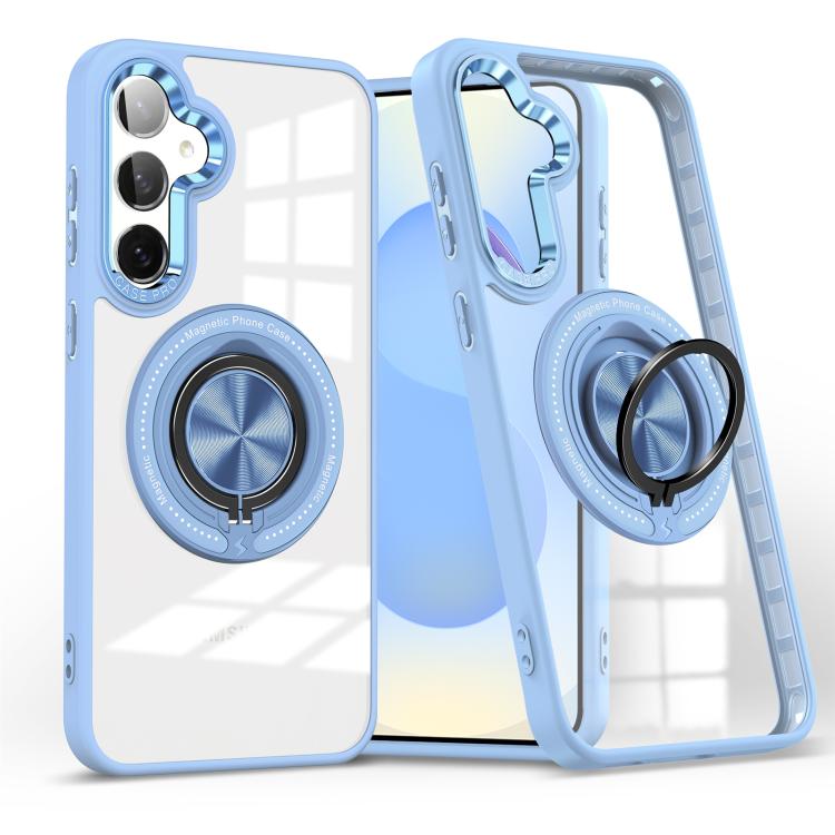 

For Samsung Galaxy S25 5G Magnetic Rotating Ring Holder Phone Case(Light Blue)