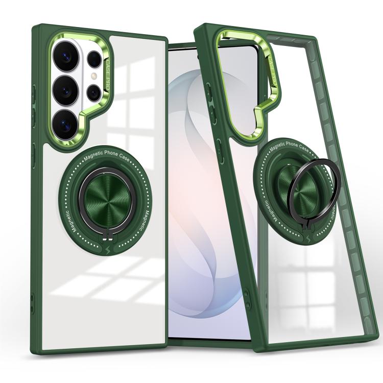 For Samsung Galaxy S26 Ultra 5G Magnetic Rotating Ring Holder Phone Case(Dark Green)