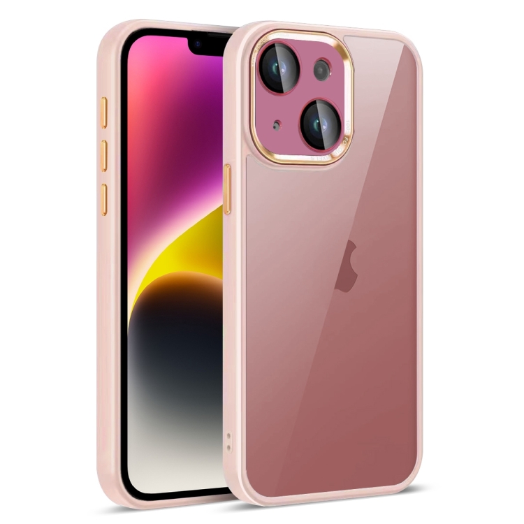

For iPhone 14 Colorful Armor Lens Film Translucent Phone Case(Pink)