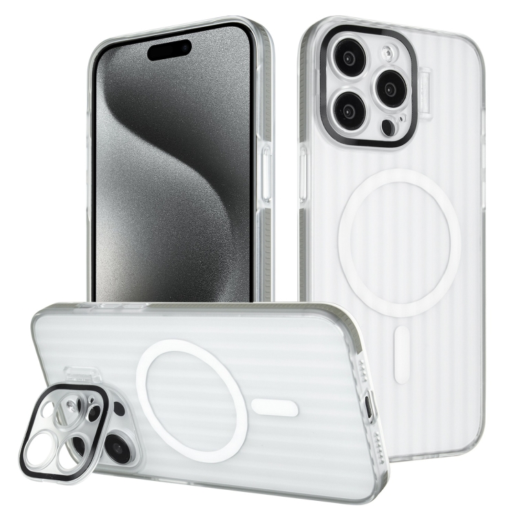 

For iPhone 15 Pro Color Edge Lens Holder MagSafe Magnetic Phone Case(Grey)